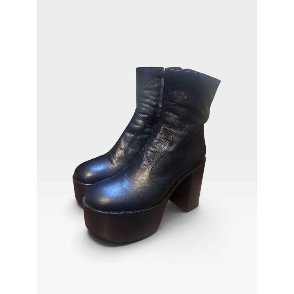 Simon Miller High Raid Black Leather 4in Platform Boots Zip Round Toe SZ 37/ US - Picture 3 of 13